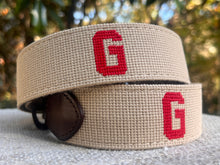 Georgia Bulldogs Needlepoint Belt - Khaki and Red